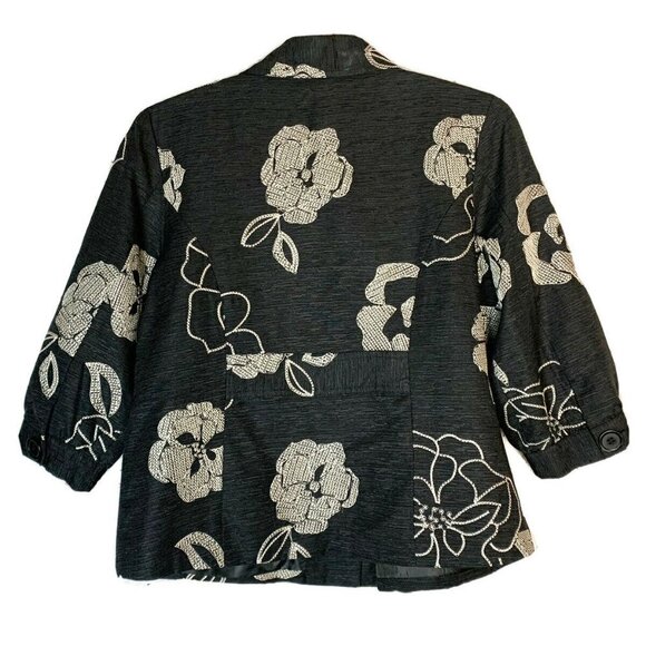 SilkLand Black with Gold Embroidered Blazer Petite Large 92% Silk - Picture 2 of 13